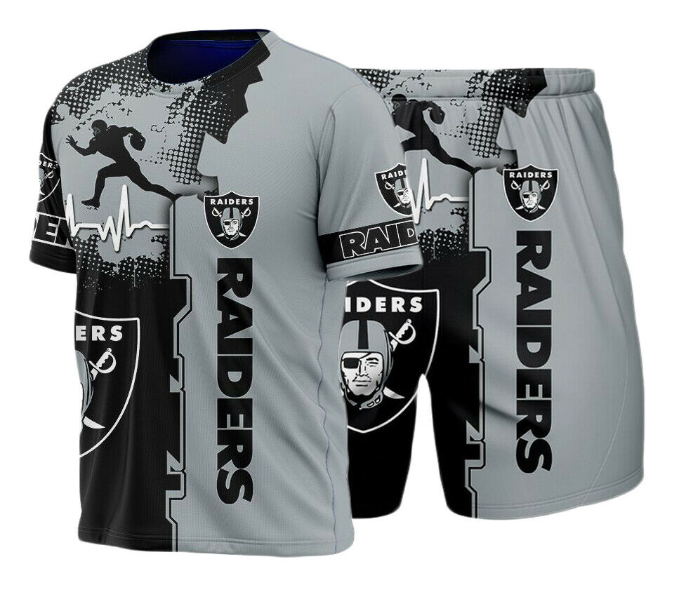 Las Vegas Raiders 2Pcs Tracksuit Summer Gym Wear T shirt & Shorts Sweat Suit