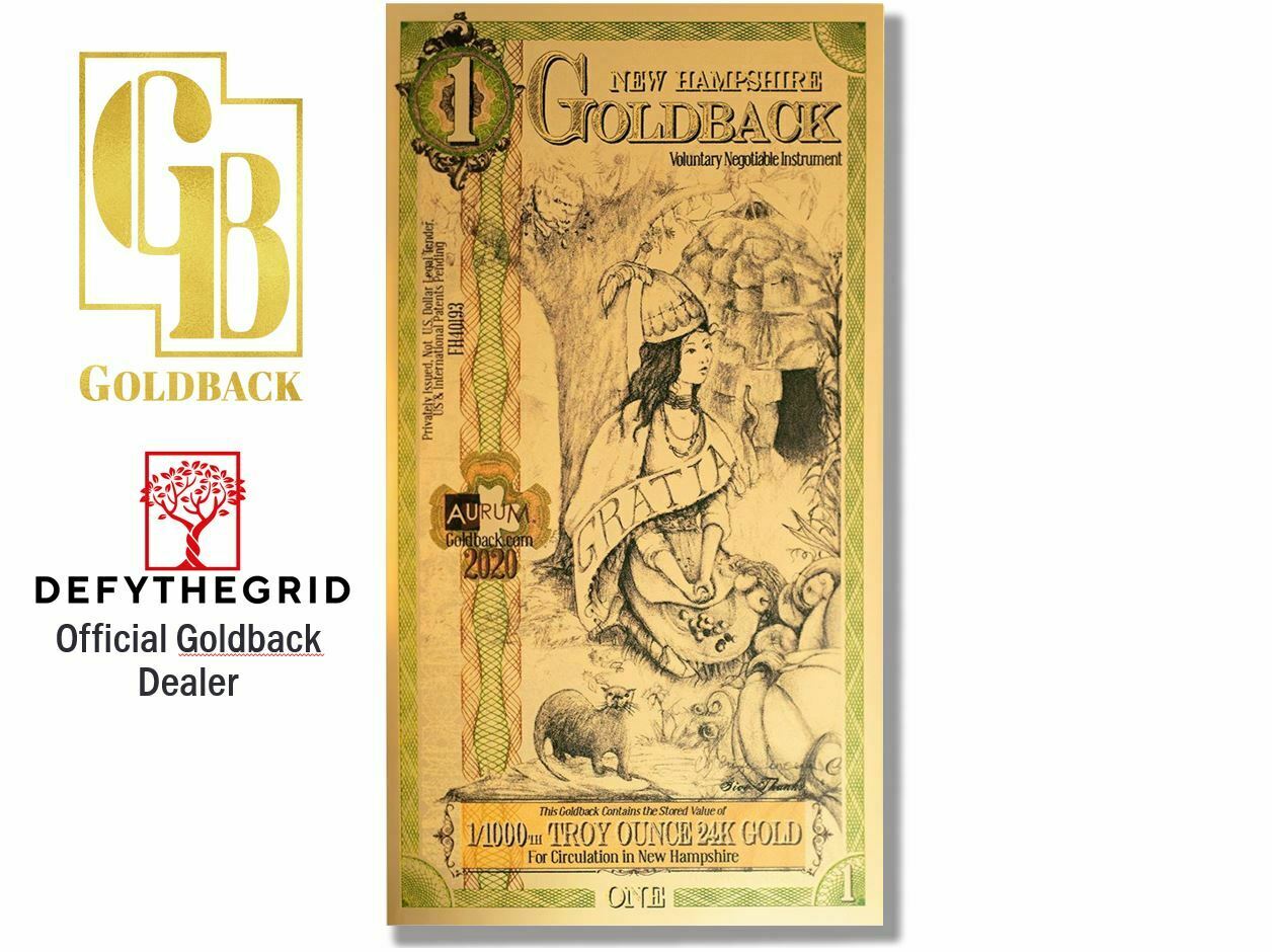 1 New Hampshire Goldback Aurum Gold Foil Note 1/1000 oz 24KT NH