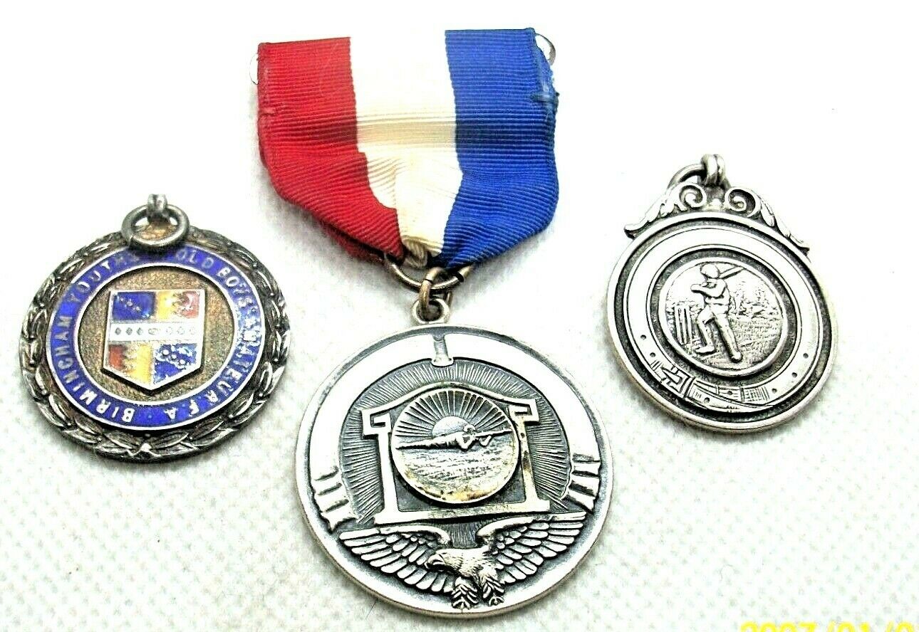 Lot of 3 Vintage to Antique Sterling Silver Fob and Medals 39+ grams
