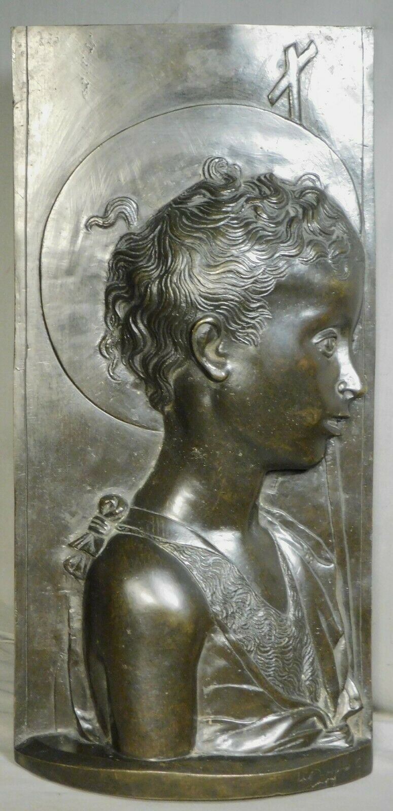Vintage Grand Tour Bronze Sculpture Relief BOY John Baptist Desiderio Settignano