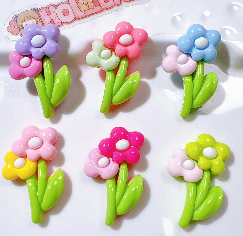 20 Pieces Mixed Resin Two-Flowers Flatback Buttons DIY Crafts Hair Clips Decor