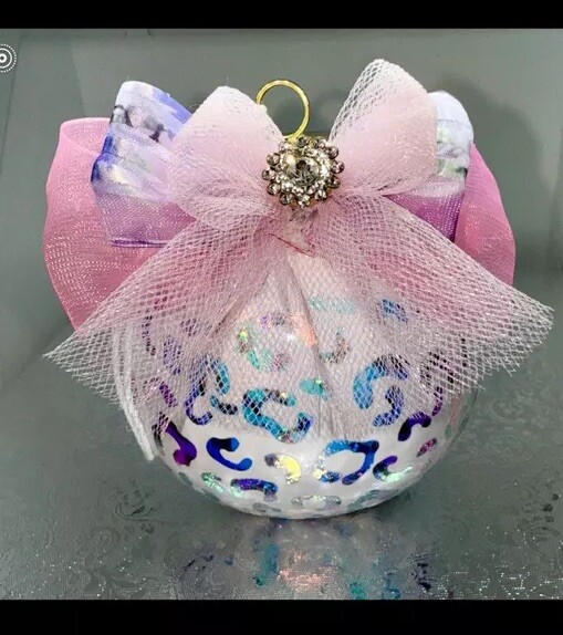 Christmas  Handcrafted aqua animal print Bulb Ornament