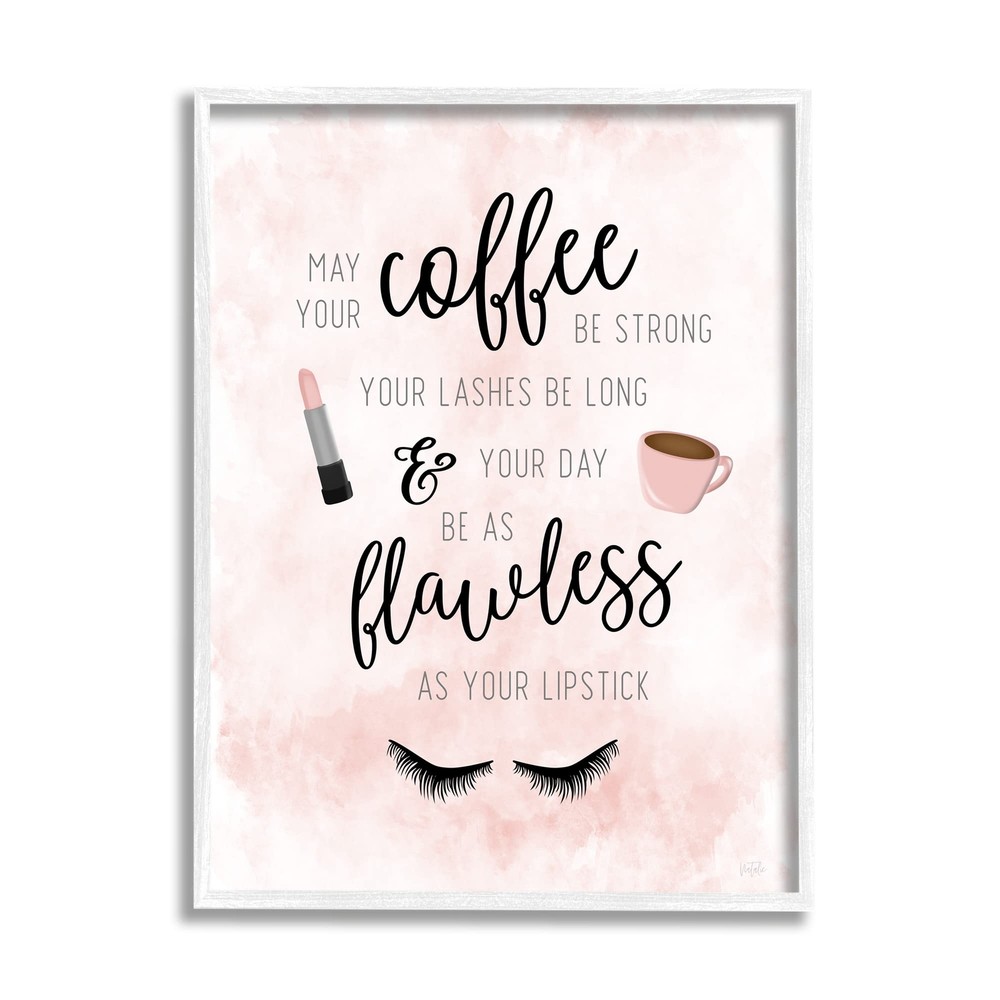 Inspirational Flawless Phrase Glam Lashes Coffee Calligraphy Framed Wall Art,...