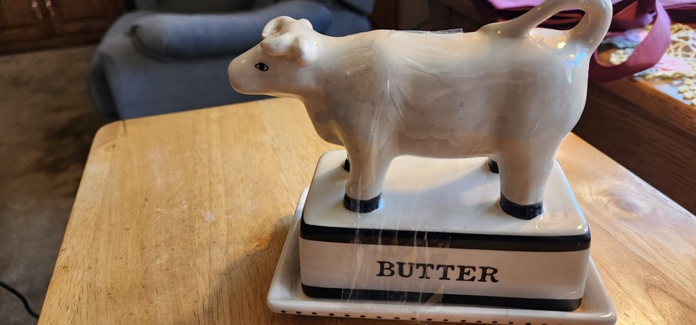 Farmyard Cow Hand Painted Ceramic Butter Dish
