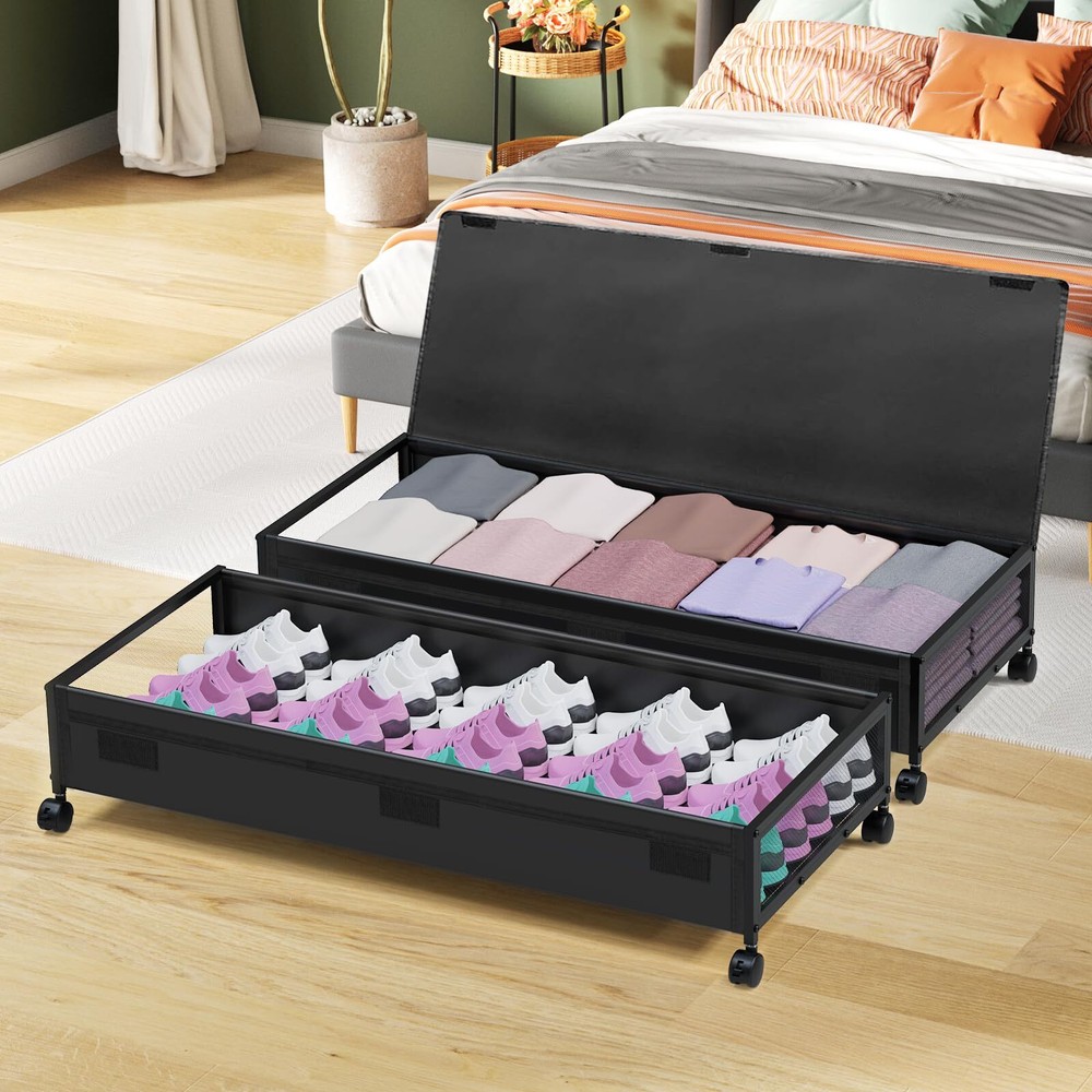 Under Bed Storage Bins With Lids - 2Pack Lengthen Underbed Storage Containers...