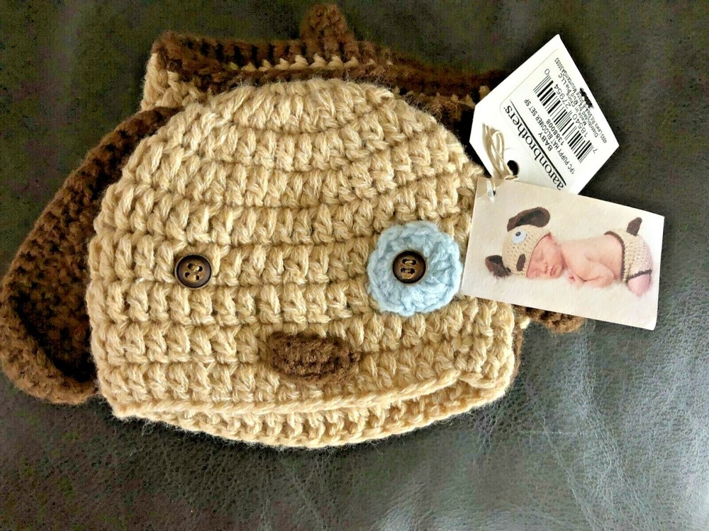 Aaron Brothers Baby Knit Hat Diaper Cover Bloomer Puppy Dog Costume Set-image