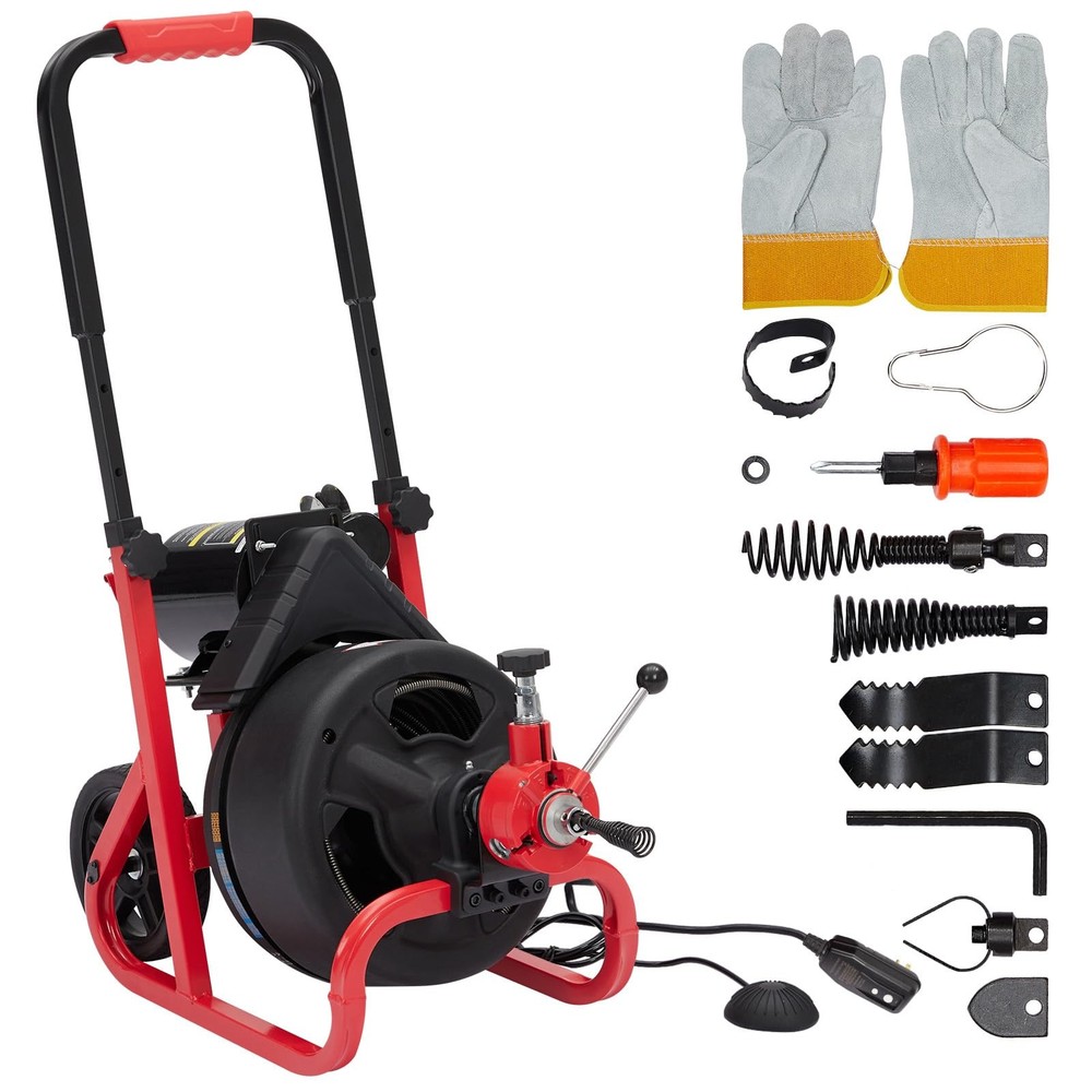 100ft Electric Drain Snake Machine with 6 Cutters - 3/8 Inch Clog Remover