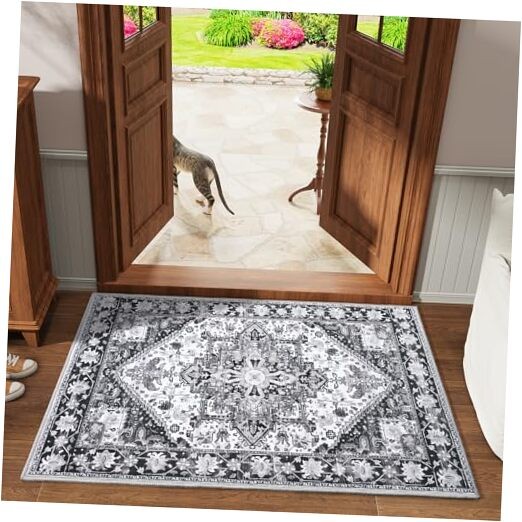 2x3 Gray Washable Small Rug for Bedroom or Living Room