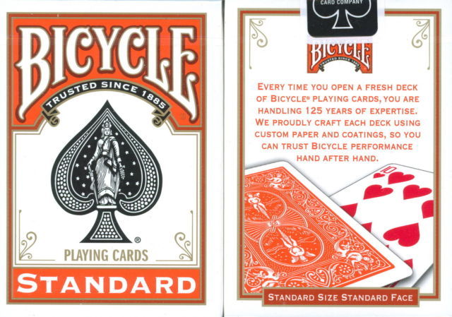 BICYCLE ORANGE BACK 1 DECK OF PLAYING CARDS STANDARD SIZE & FACE POKER SIZE