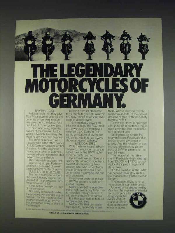 1982 BMW Motorcycles Ad – Legendary German Engineering