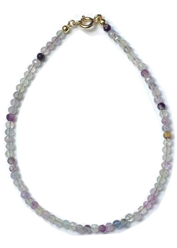 Blue Fluorite Faceted Round 2MM Gemstone Beaded Bracelet for Women 6-8 Inches  -image