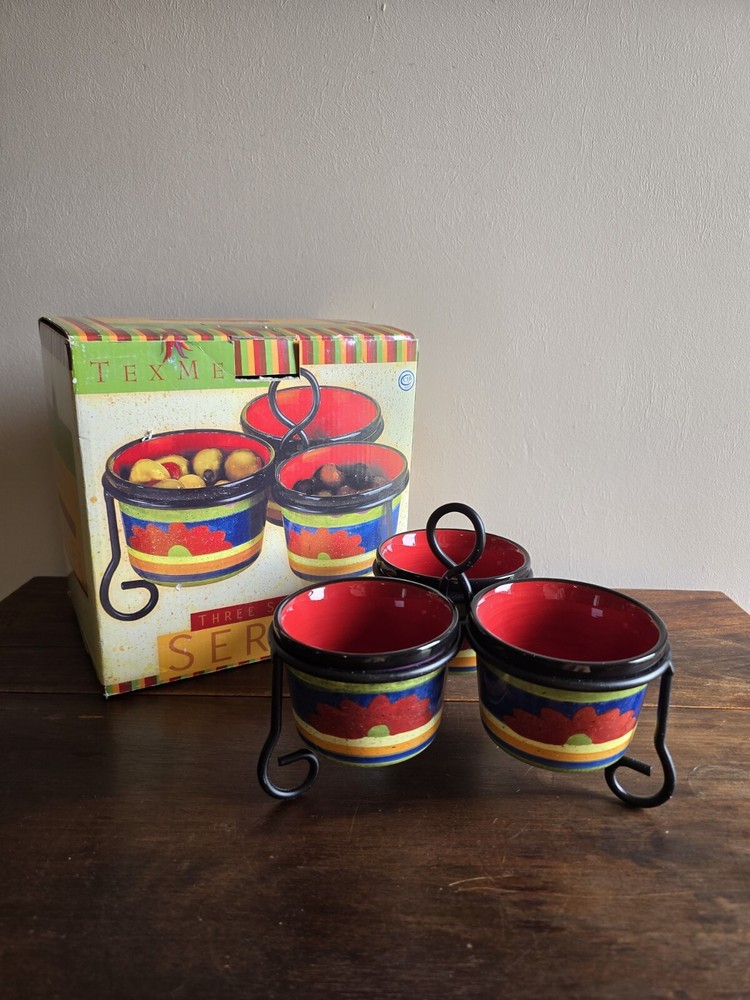Certified Intl 4pc Texmex Handpainted Ceramic Bowl Section Server Set