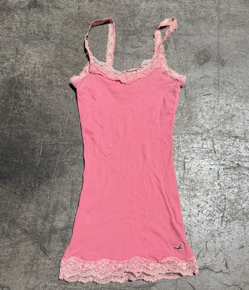 Vintage Y2K Hollister Lace Trim Pink Cami Preppy Babydoll XS