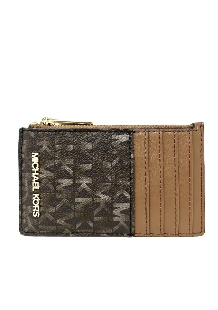 Michael Kors Jet Set Travel Top Zip Card Case Wallet Coin Pouch Brown MK