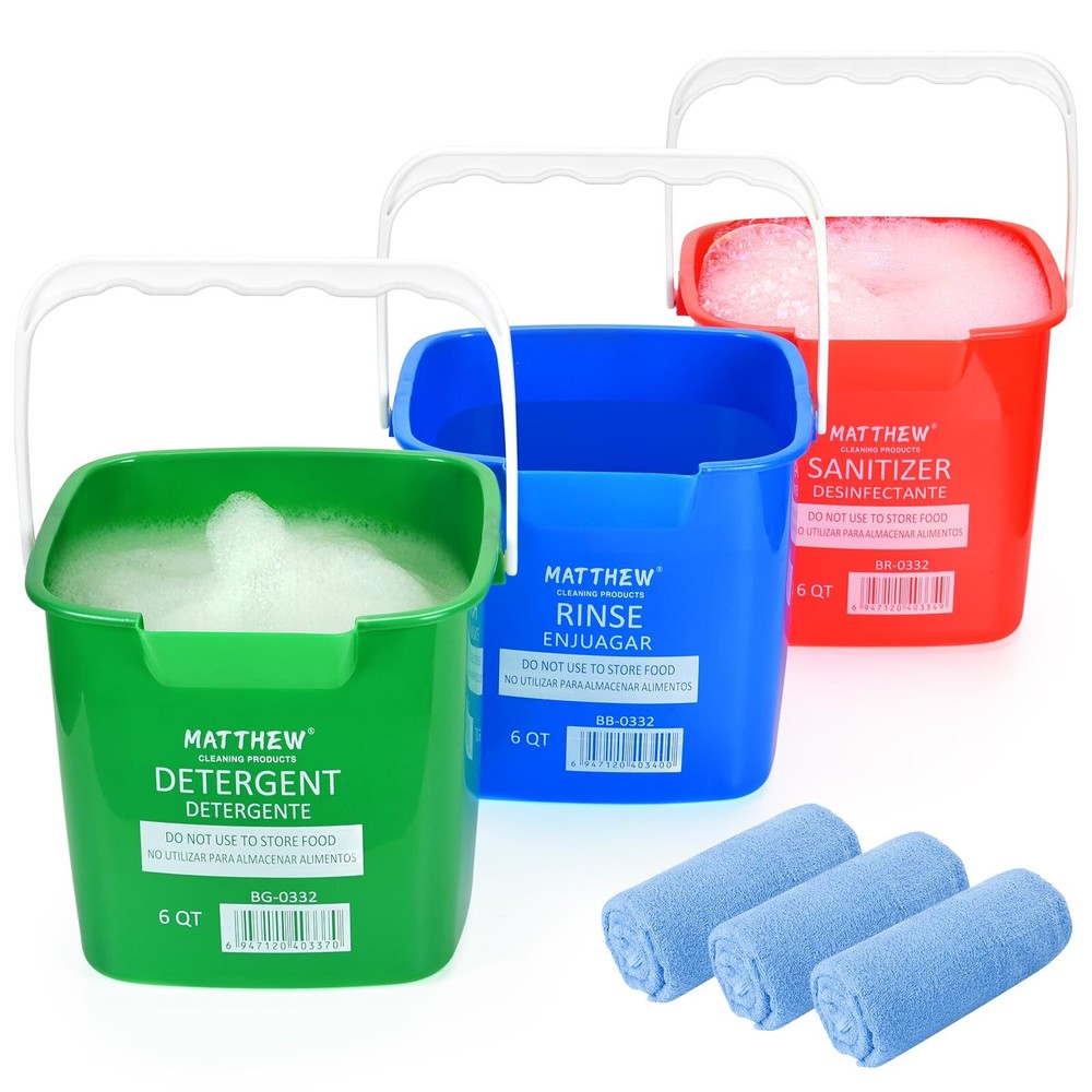 6 Sets 3 Quart Cleaning Bucket with Microfiber Cleaning Cloths Small Colorful