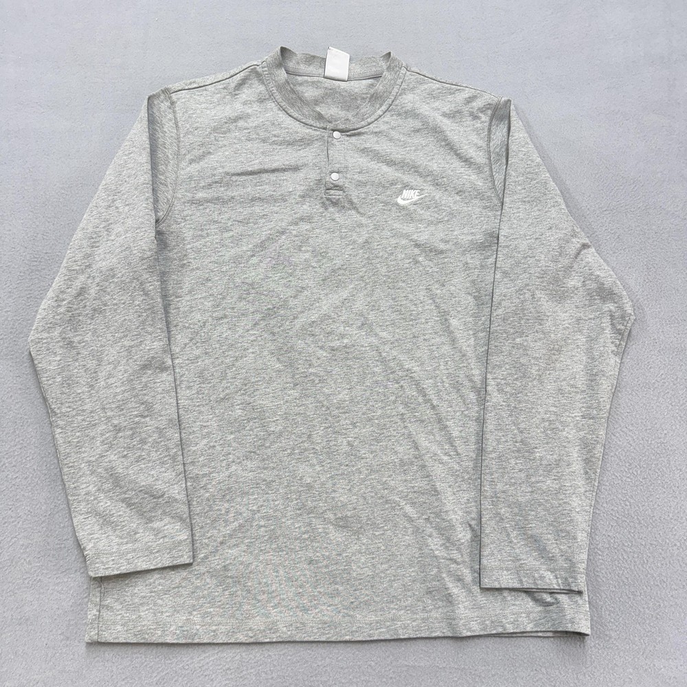 Nike Shirt Mens XLT Gray Long Sleeve Henley Big & Tall Swoosh Tee Top Casual