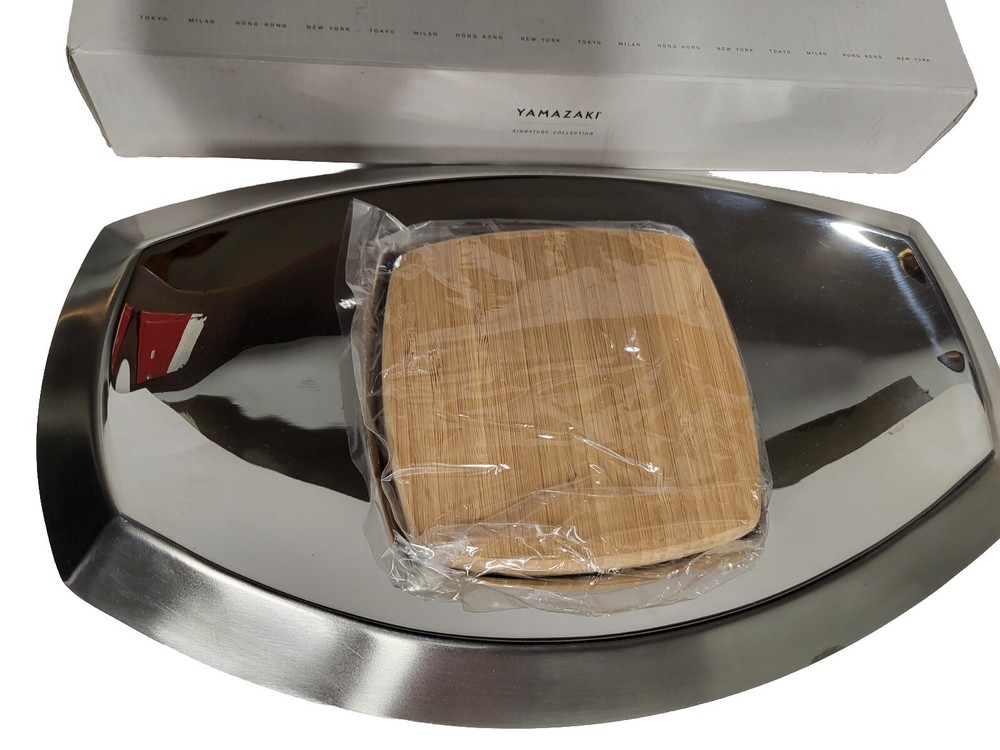 NEW IN BOX Yamazaki Stainless Steel & Wood Cheese Tray Charcuterie Sushi Board