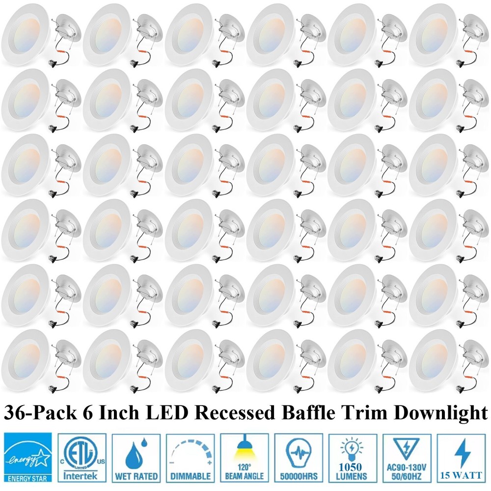 36 PACK 6 INCH LED ROUND RECESSED DOWNLIGHT RETROFIT, 15W, CCT SELECTABLE, 120V