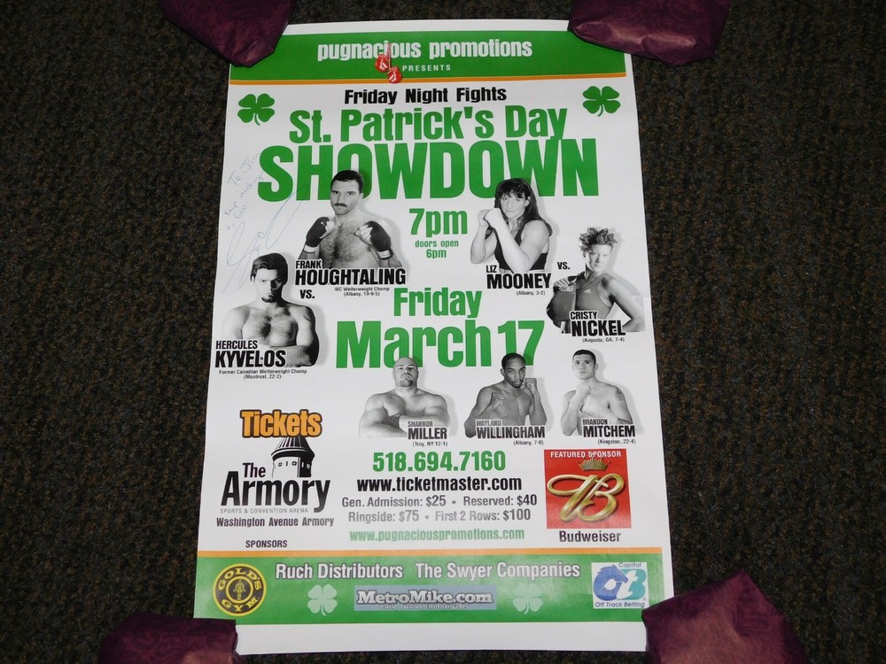 VINTAGE POSTER BOXING ST PATRICK'S DAY FRIDAY NIGHT FIGHTS THE ARMORY SIGNED