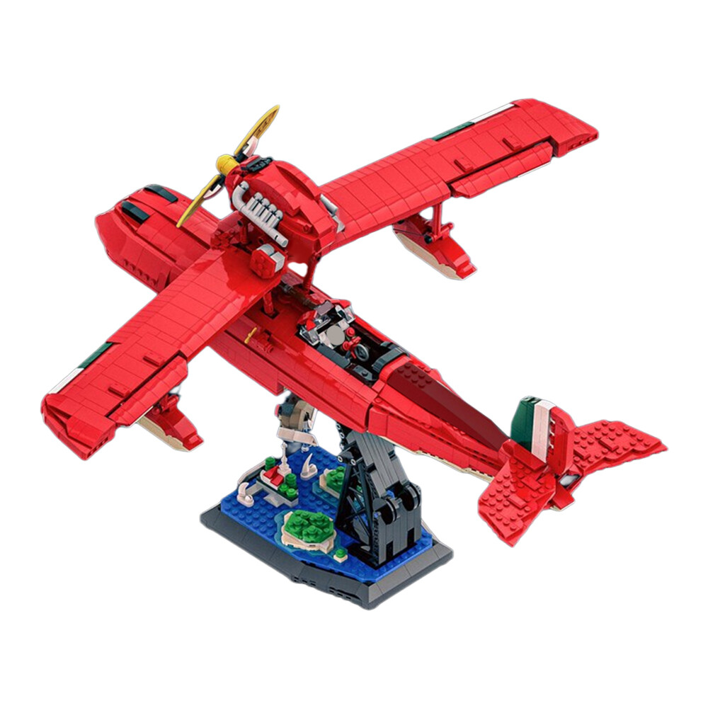 MOC Red Seaplane Model Building Block Set with Stand 2340pcs Brick Toy for Adults