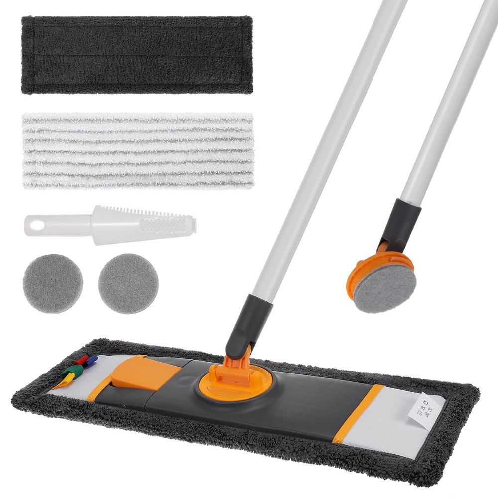 Microfiber Mop for Floor Cleaning, 18'' Flat Mop with Dust Mop and Wet Mop, H...