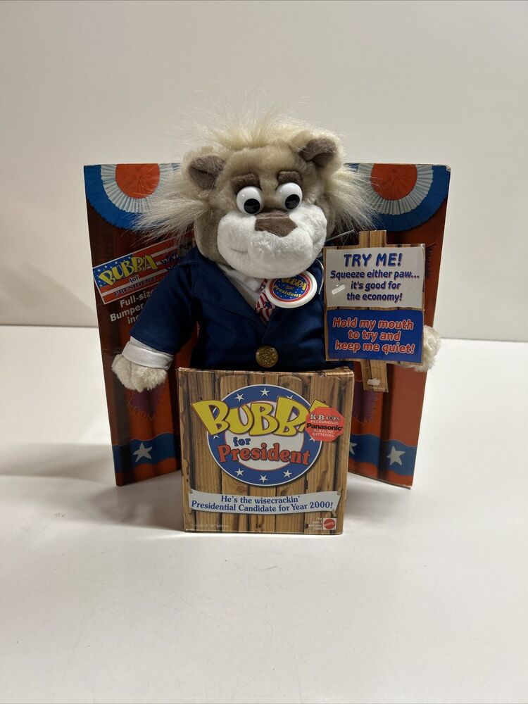 Vintage 90s Mattel Bubba for President Wisecracking Talking Plush Bear 1999