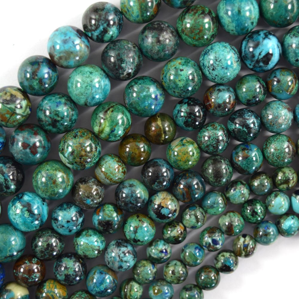 Natural Green Blue Azurite Round Beads 6mm 8mm 10mm 15.5 Inch Gemstone Strand S4-image