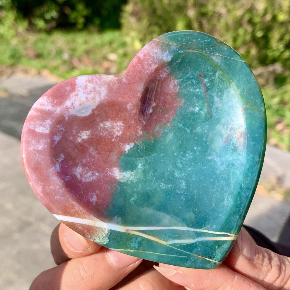 205GAmazing natural marine jasper crystal carving heart-shaped jasper aura stone