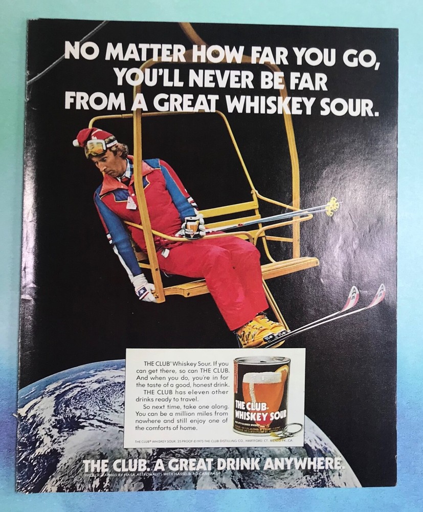 vintage 1970s magazine print ad The Club Whiskey Sour mancave decor-image
