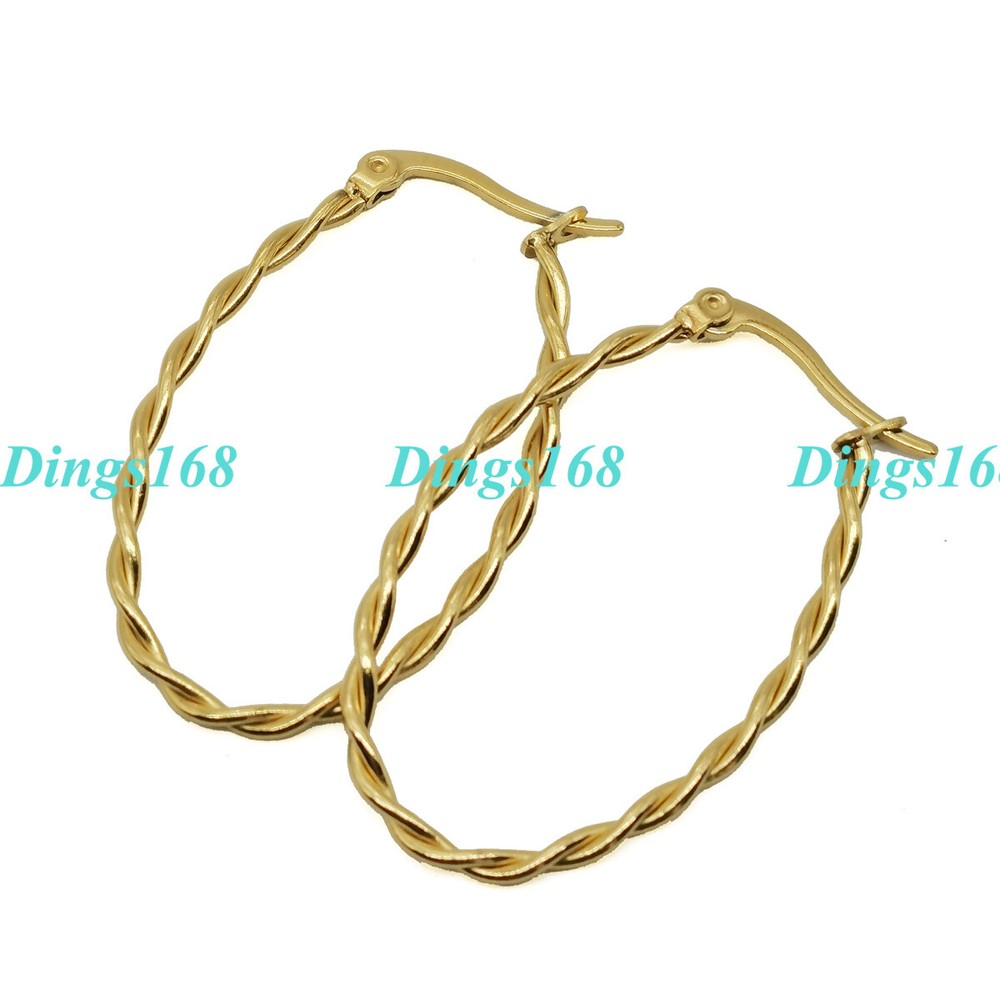 18K Gold Filled Lightweight Twisted Oval Hoop Earrings K120 Tarnish-Free