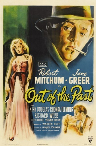 Vintage Out of the Past movie poster featuring Robert Mitchum