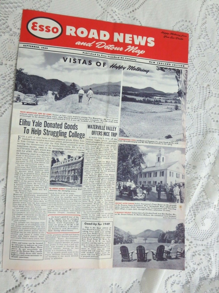 Esso Standard Oil Co Road News & Detour Map Sept 1949 Northeast US