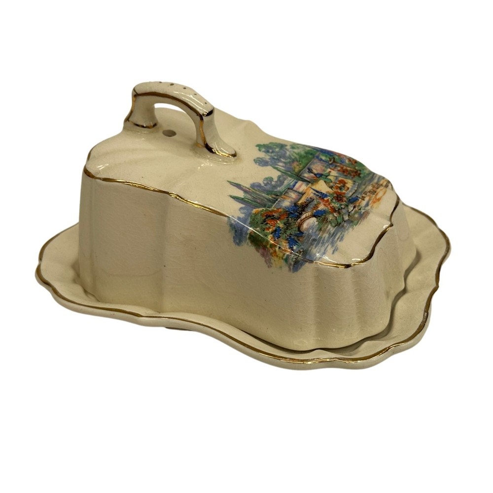 Vintage Sandland Ware 'In an Old World Garden' Butter Dish (1950's)