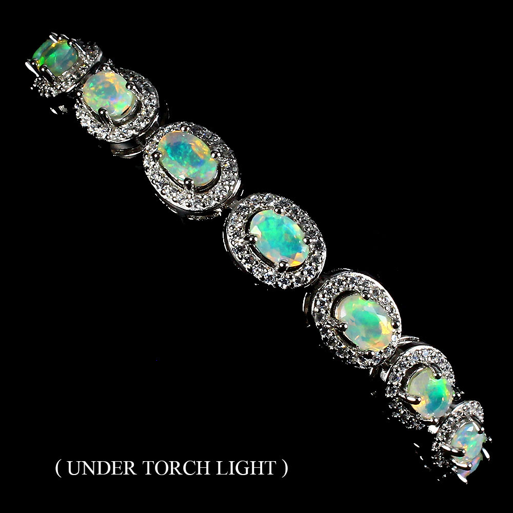 925 Sterling Silver Bracelet Oval Fire Opal Natural Gemstone Jewelry 8 Inches