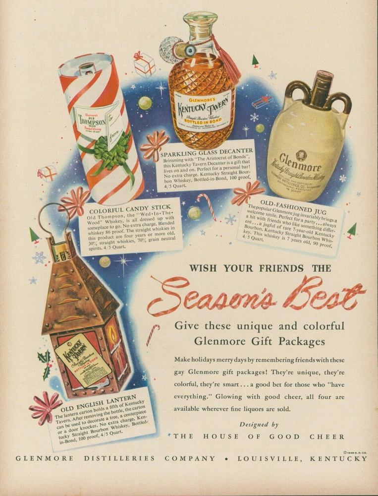 1948 Glenmore Whiskey Gift Set with Candy Cane Jug Lantern Vintage Ad L13