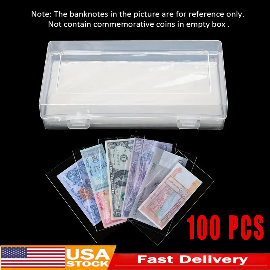Collection Sleeves with Storage Case - Clear Bill Protector Holder for Banknotes