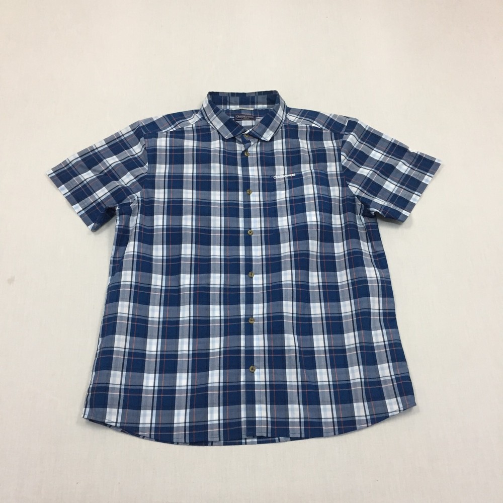 Craghoppers Shirt Mens Large Button Up Short Sleeve Blue Check (L)