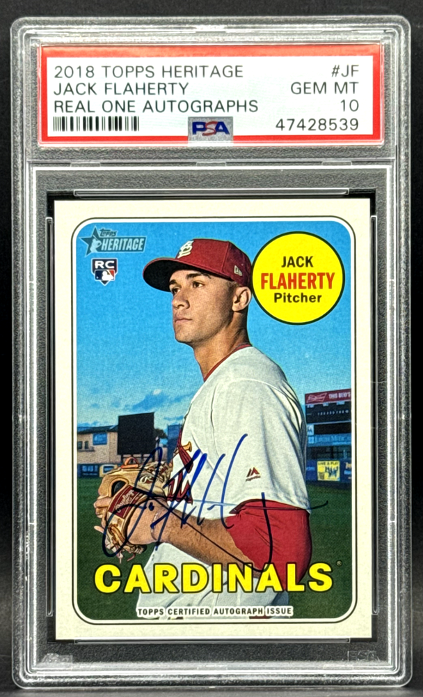 2018 Topps Heritage Jack Flaherty Real One Autographs Rookie Auto PSA 10 SP RC