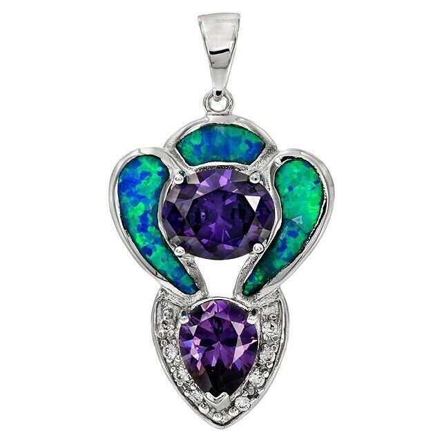 3CT Amethyst & Australian Opal Inlay 925 Sterling Silver Pendant EO3