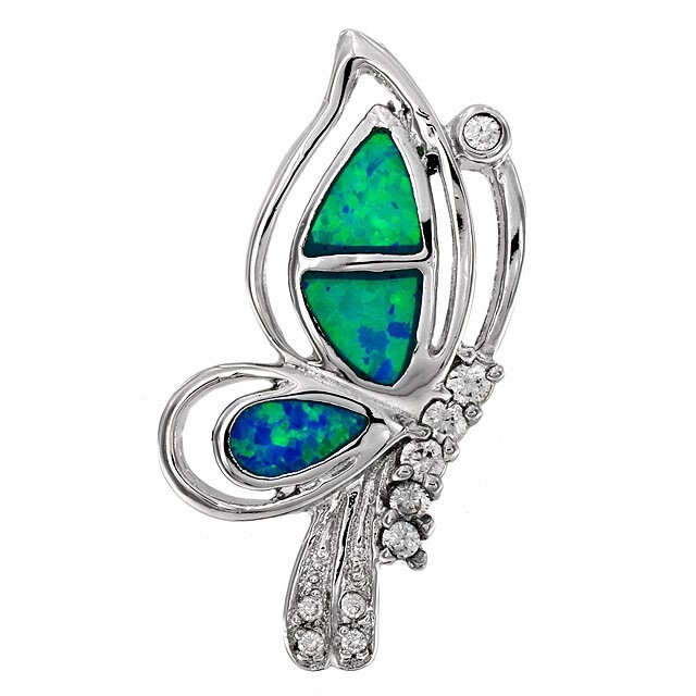 Butterfly Australian Opal Inlay & Topaz 925 Solid Sterling Silver Pendant