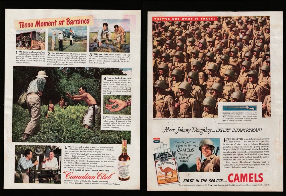 1944 Camels Cigarettes Johnny Doughboy Canadian Club Barranca Time Magazine Ad