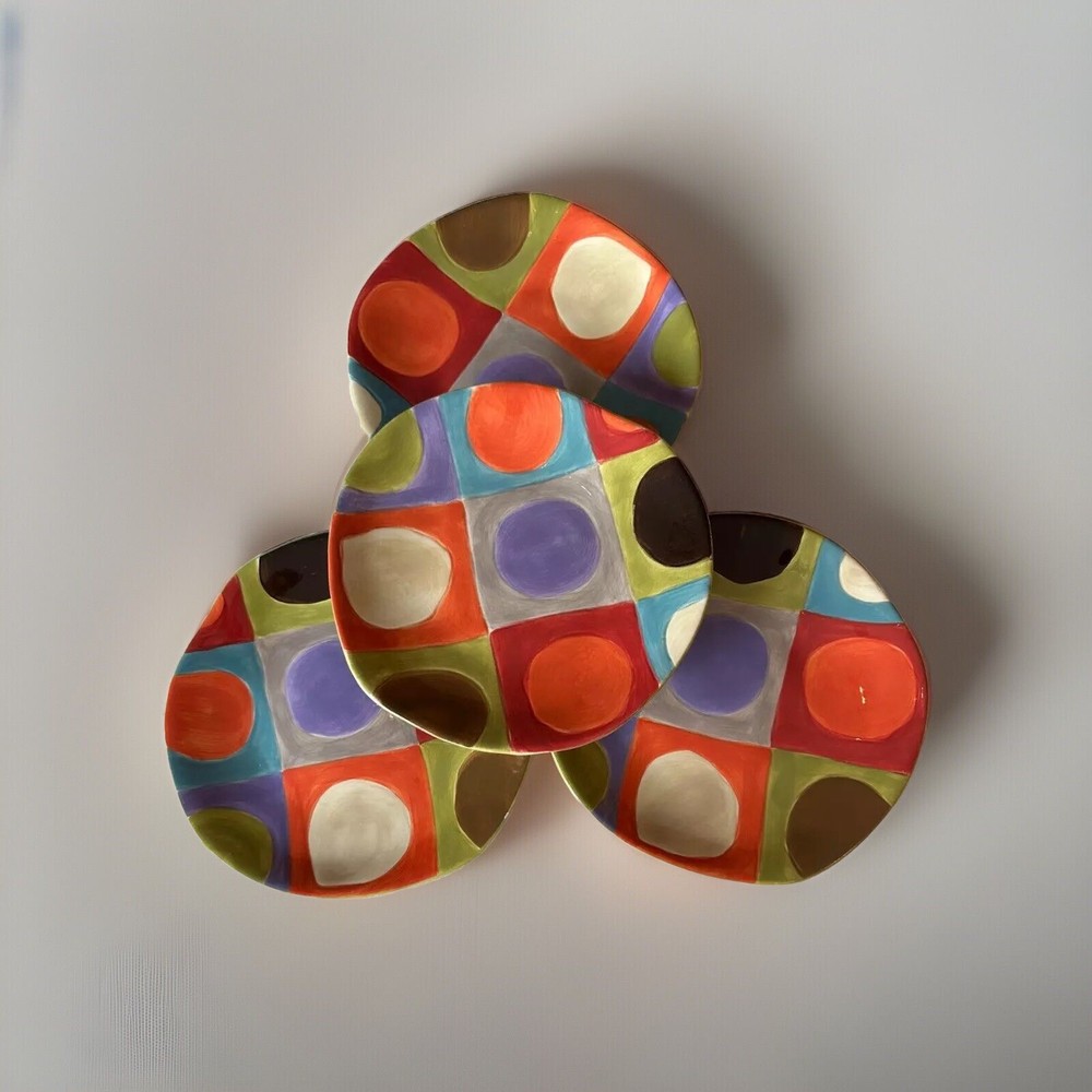 Pier 1 Urban Dots Salad Plate Circles Squares 8 1/2” Set Of 4