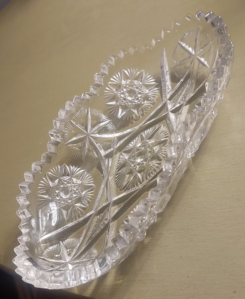 Oblong American Brilliant Relish Dish With Star Burst Design.