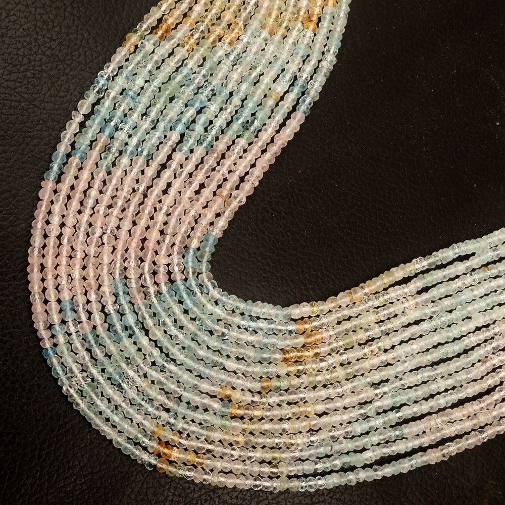 AAA Faceted Aquamarine Beads Strand 13 Inch 3-4MM Rondelle Gemstones-image