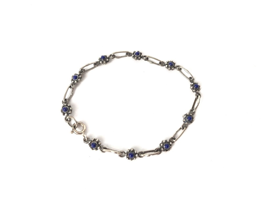 Lapis Lazuli  Minimalist Link Bracelet Sterling Silver 925 Fine Jewelry 6.75