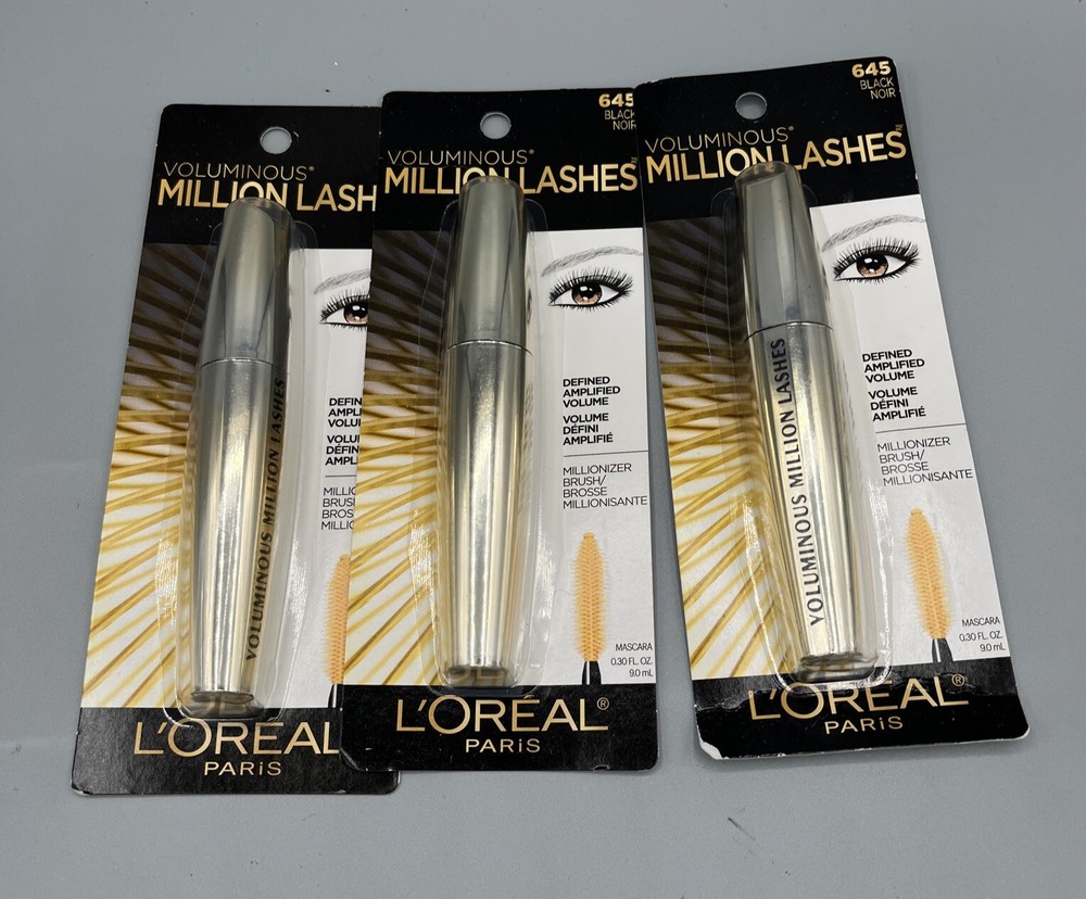 (3) Loreal Voluminous Million Lashes Mascara 0.30 fl oz Sealed 645 - Black