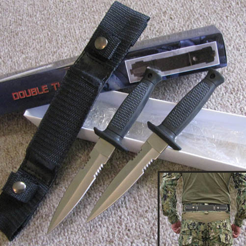 Double Trouble - 2pc BOOT THROWING KNIFE Set w/Waist Sheath - Military Style
