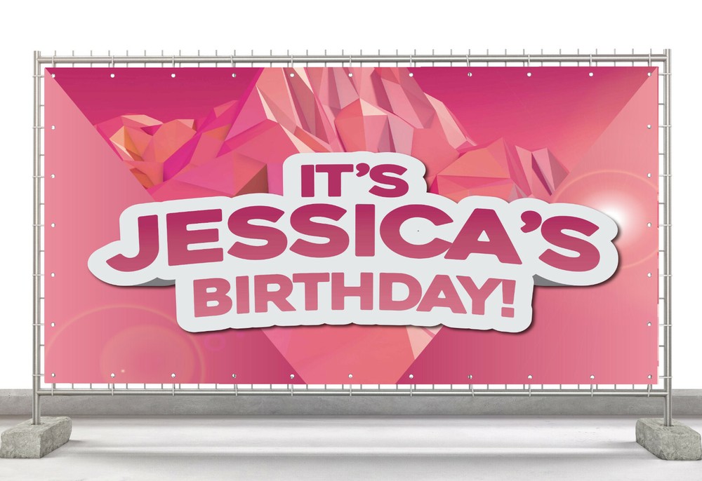 Pink Background Custom Happy Birthday Banner Personalized Poster M527