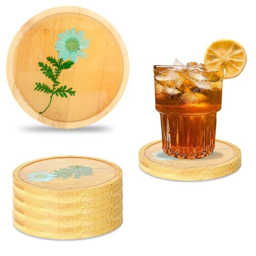 Coasters for Drinks – Unique Resin Coasters Set of 4 with Dried Flowers for