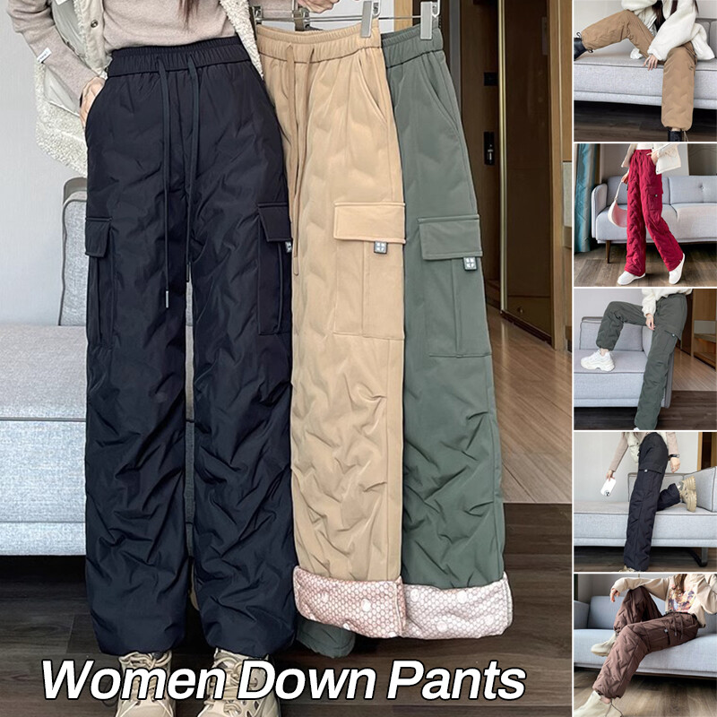 Women's Thick Quilted Winter Work Pants Warm Straight Leg Cotton Trousers